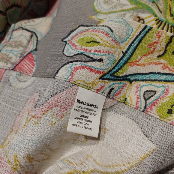 World Market Corinne Gray Floral Cotton Poly Blend Fabric Shower Curtain 70x72" - Picture 9 of 9